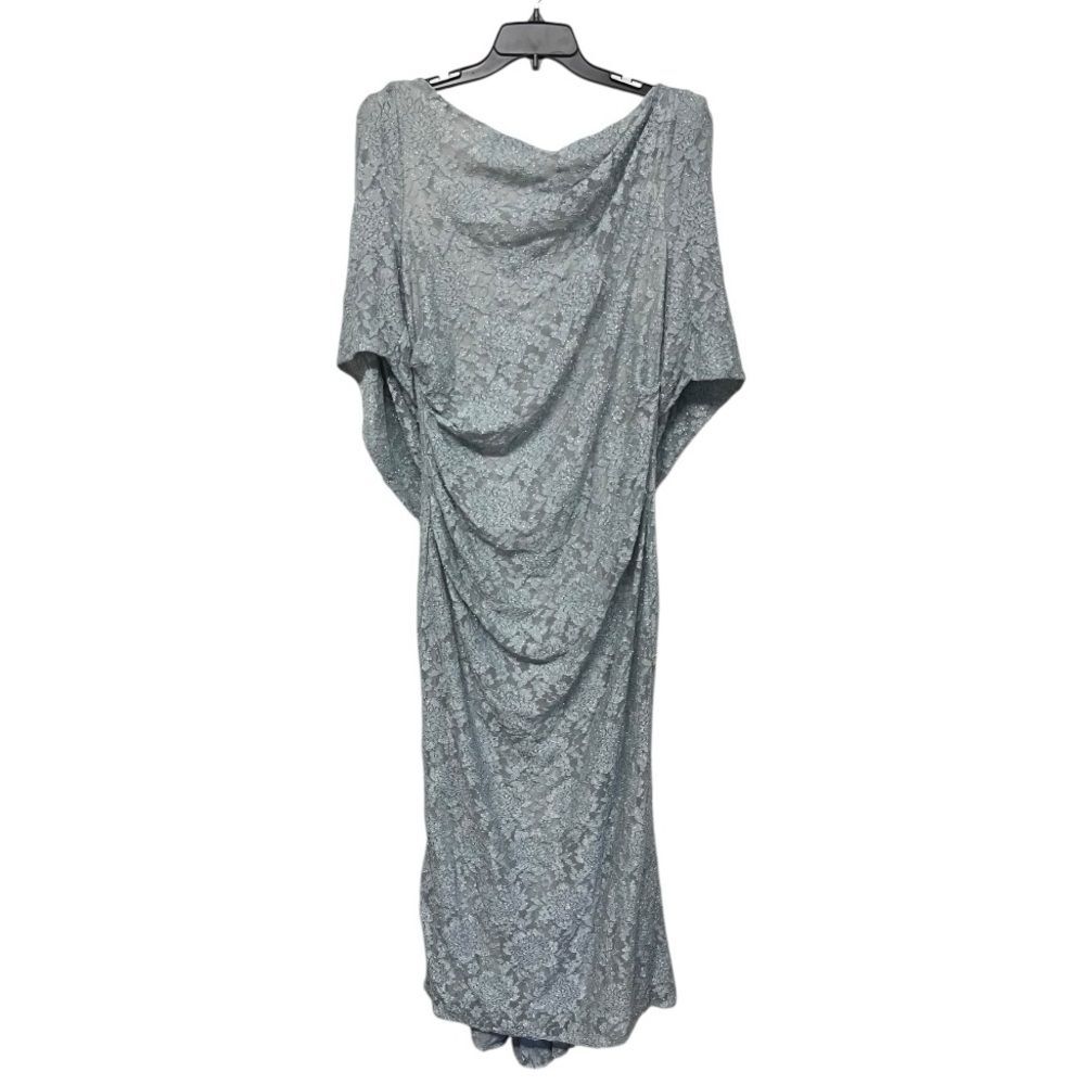 Betsy & Adam | Drape Back Boat‎ Neck Galaxy Glitter 3/4 Sleeve Sheath Gown 16
